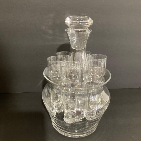 Vintage Czech Glass Grooms Gift Decanter Set With 6 Shot Glasses And Ice Bowl - Picture 2 of 9